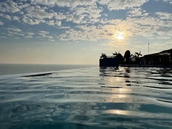 Rooftop pool at sunset